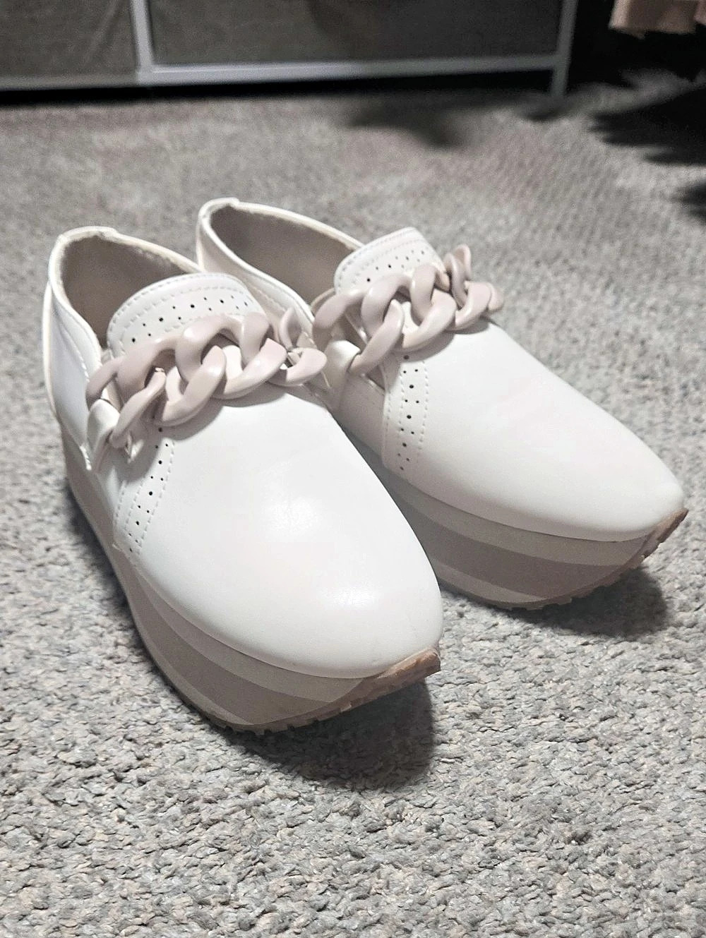 Pierre Dumas Cream Chain Platform Slip-On Shoes